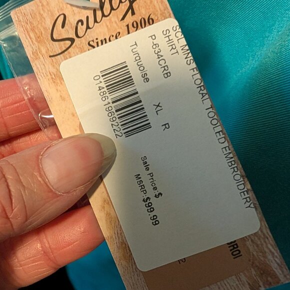 NWT Scully Turquoise Tool Embroidery Button Up Shirt - Picture 9 of 9
